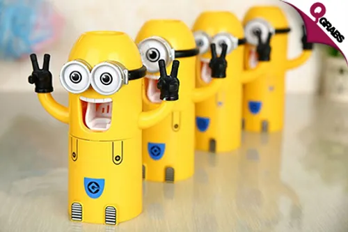 From QR39 Up the Cuteness with Cartoon Minion Toothpaste Dispensers & Toothbrush Holders! (Up to QR280 Value)